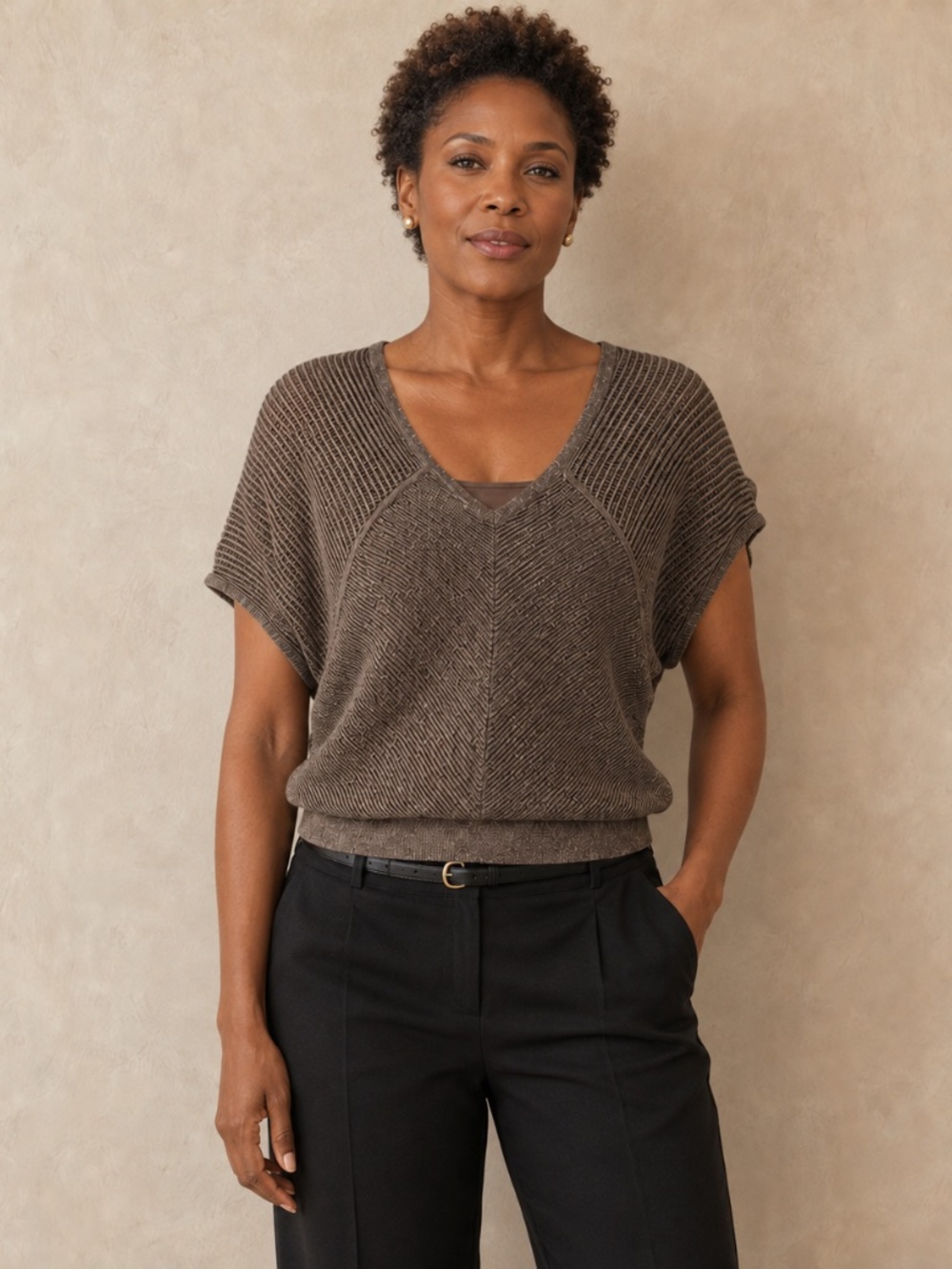 Express Bronze Metallic Open Knit Dolman Sleeve Sweater Top M
